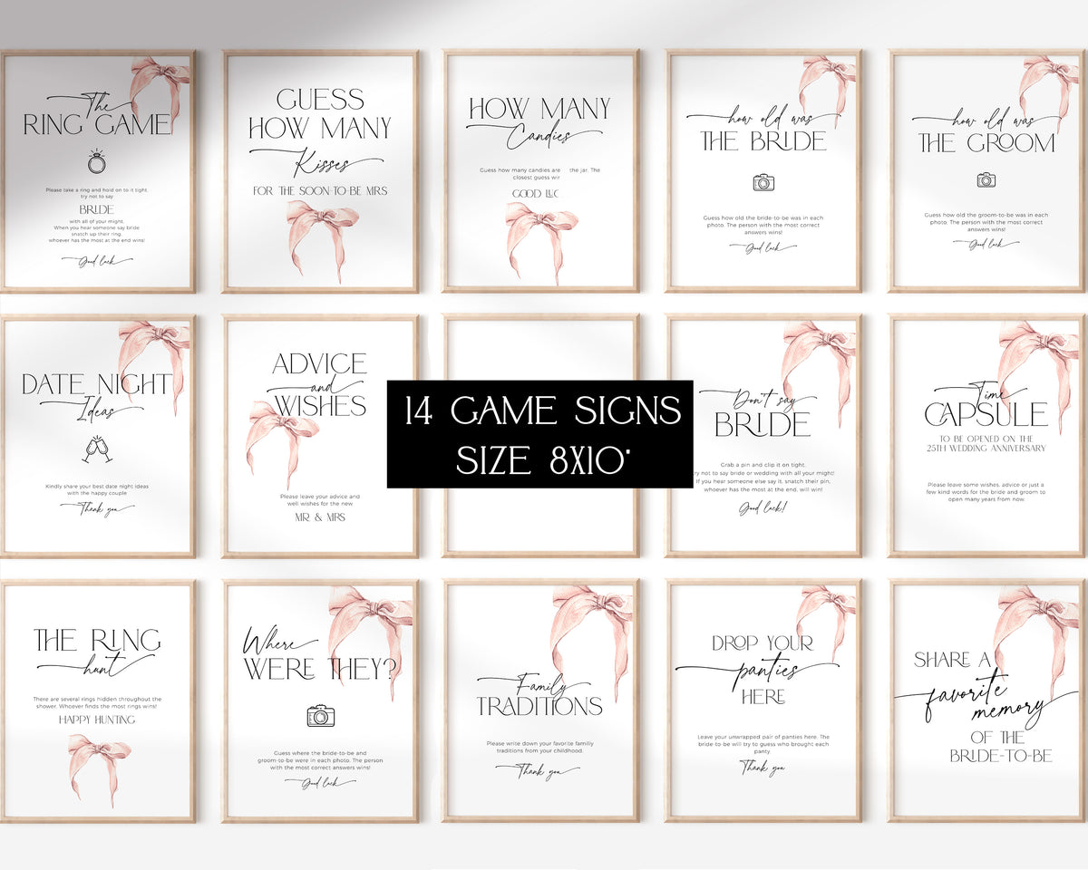 Fun and editable bridal shower games with “She is tying the knot” theme.