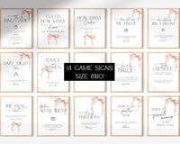 Fun and editable bridal shower games with “She is tying the knot” theme.