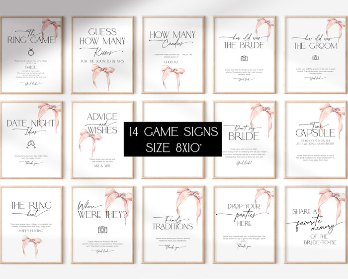 Fun and editable bridal shower games with “She is tying the knot” theme.