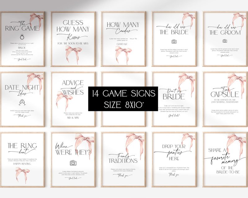 Fun and editable bridal shower games with “She is tying the knot” theme.