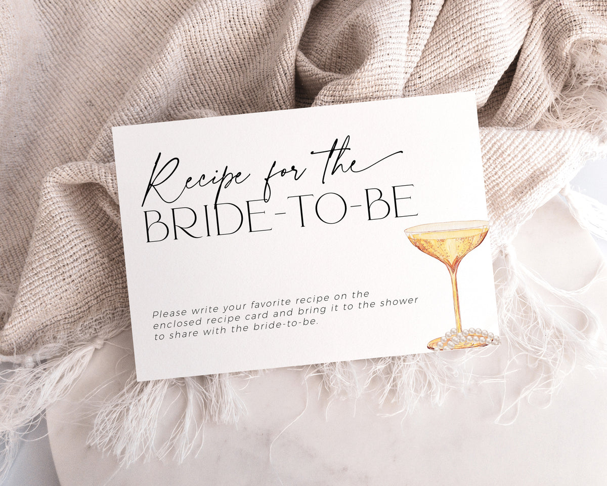 Flat lay of printable Pearls and Prosecco recipe card.