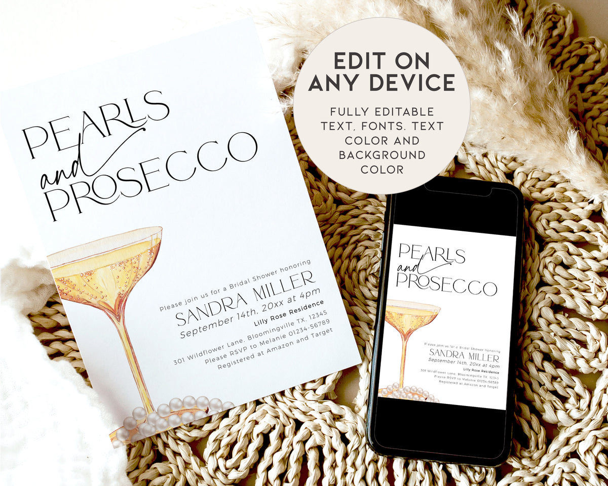 Digital bridal shower invite shown on screen – fully customizable and ready for instant download.