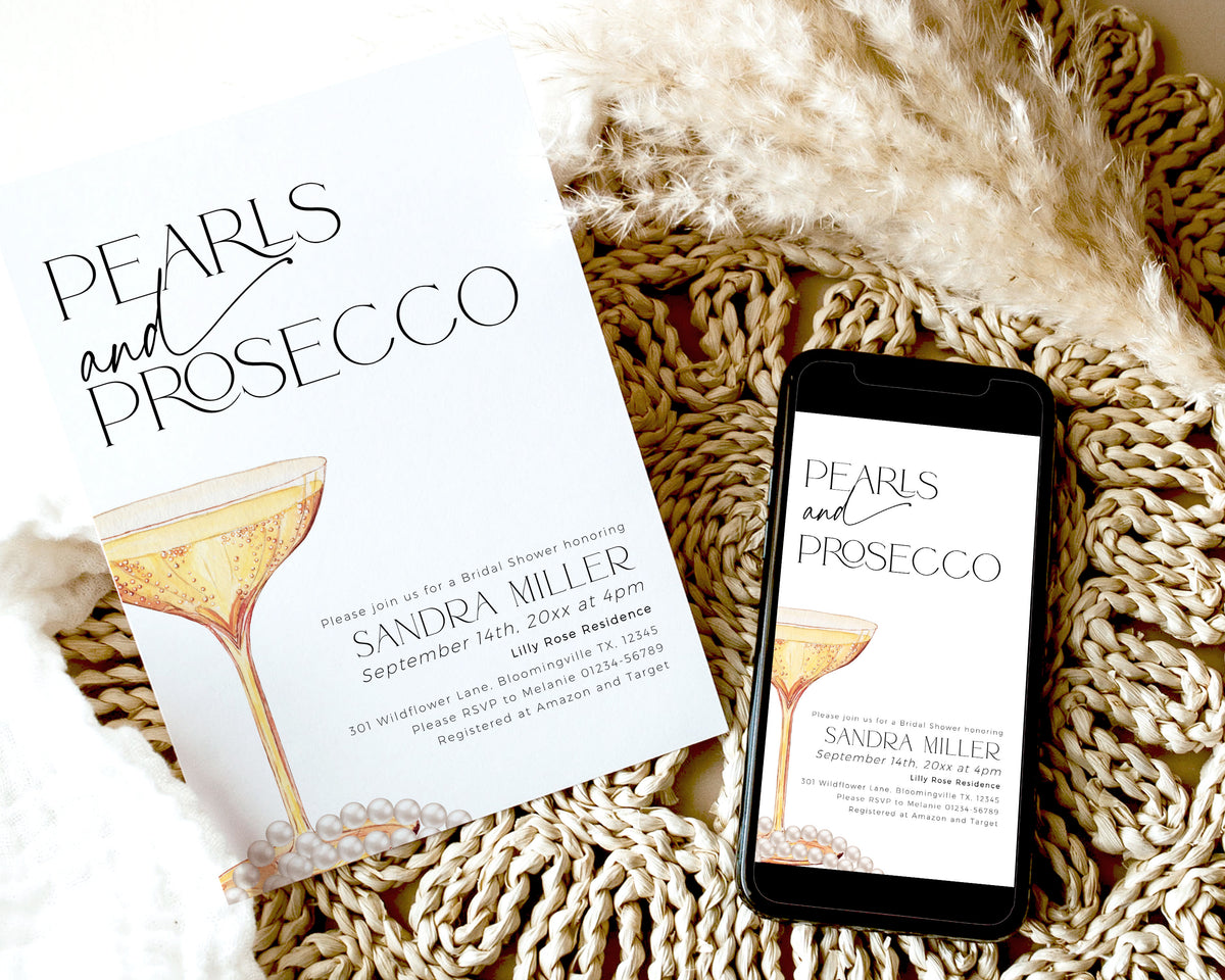 Digital Pearls and Prosecco invitation for smartphone sharing.