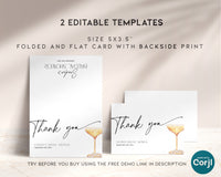 Digital Pearls and Prosecco thank you card shown on screen – instant download and customizable.