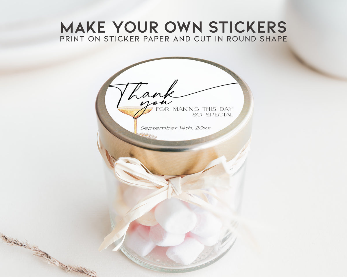 Digital Pearls and Prosecco thank you tag shown on screen – editable and ready to print.