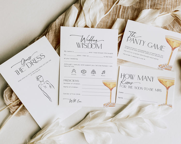 Editable bridal shower game card from Prosecco theme bundle – modern and fun design.