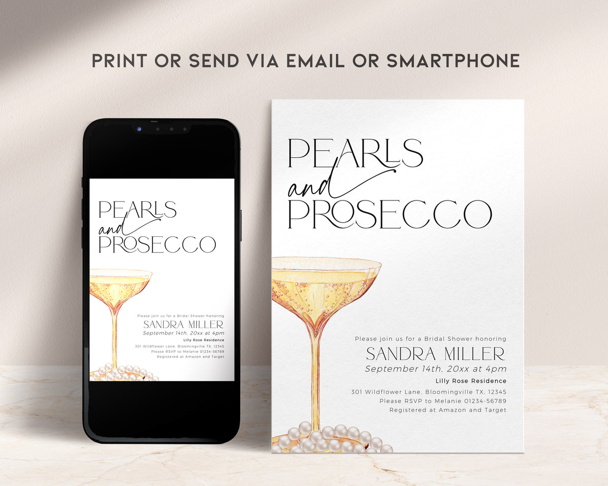 Editable bridal shower invitation template close-up – modern design with customizable text.