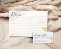Editable bridal shower recipe card in champagne and pearl theme.