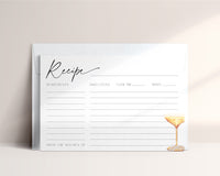 Recipe card template with elegant champagne glass and pearls design.