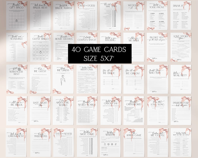 Customizable pink bridal shower game bundle for instant download.