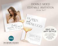Printable bridal shower invitation with prosecco theme – elegant design shown in print-ready mockup.