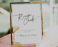 Elegant 5x7 sign encouraging recipe sharing at bridal shower.