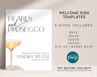 bridal shower welcome sign with elegant prosecco theme.